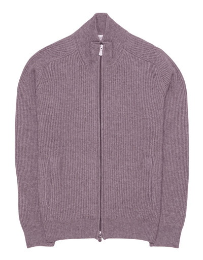Gran Sasso Wool Cashmere Rib Full Zip Taupe