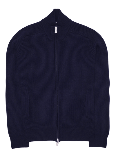 Gran Sasso Wool Cashmere Rib Full Zip Navy