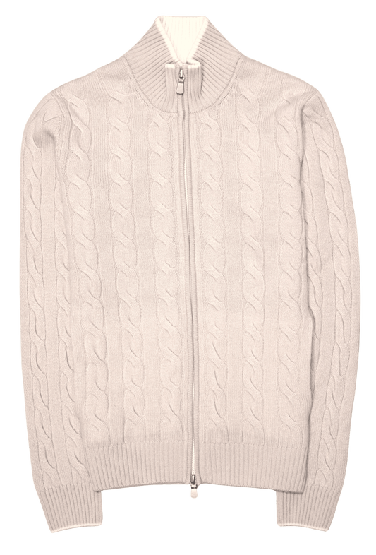 Gran Sasso Cable Knit Zip Natural