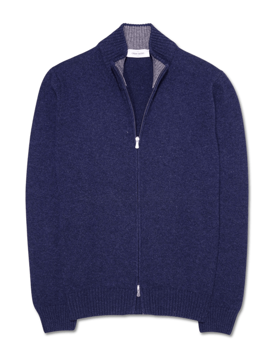Gran Sasso Full Zip Wool Cashmere Blue