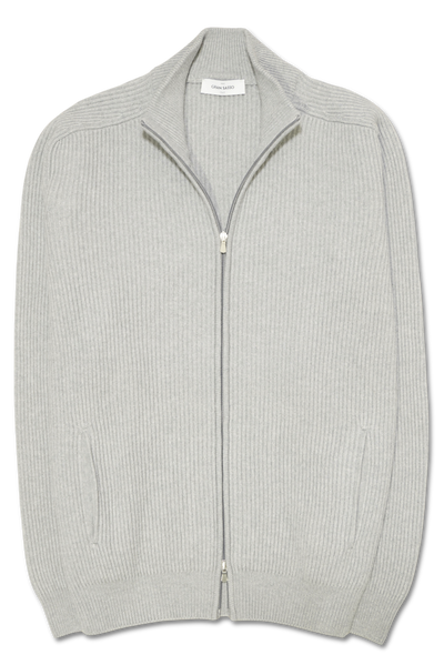 Gran Sasso Wool Cashmere Rib Full Zip Light Grey