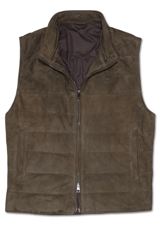 Zonda Suede Vest Shearling Collar Brown