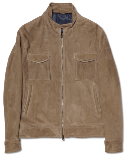 Zonda Shearling Trim Suede Jacket Taupe