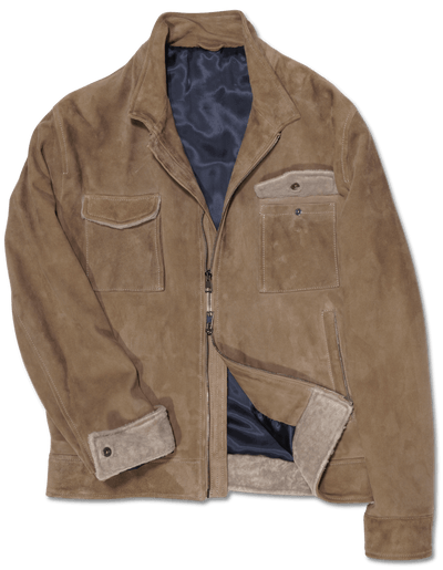 Zonda Shearling Trim Suede Jacket Taupe