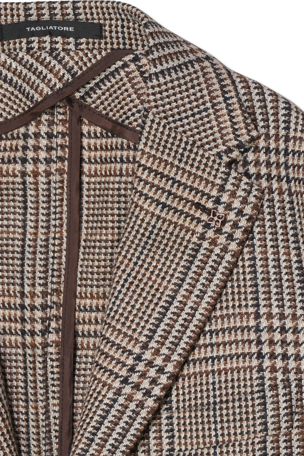 Tagliatore Silk Jacket Check Brown
