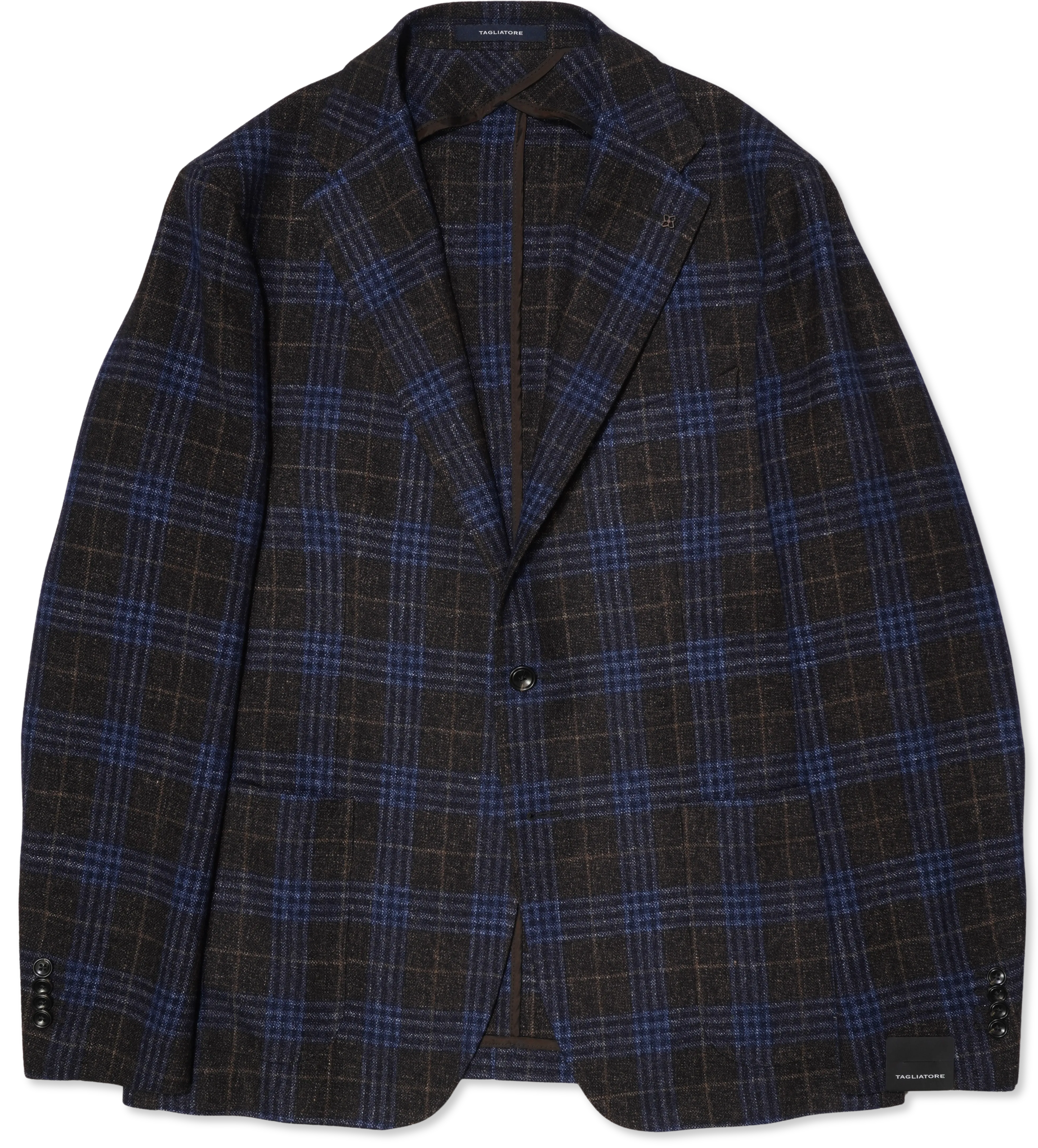 Tagliatore Wool Silk Jacket Check Blue Brown
