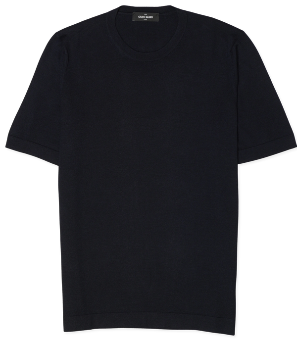 Gran Sasso Knitted Cashmere Silk T-Shirt Navy