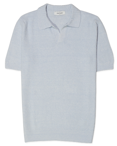 Gran Sasso Polo Shirt Linen Cotton Light Blue