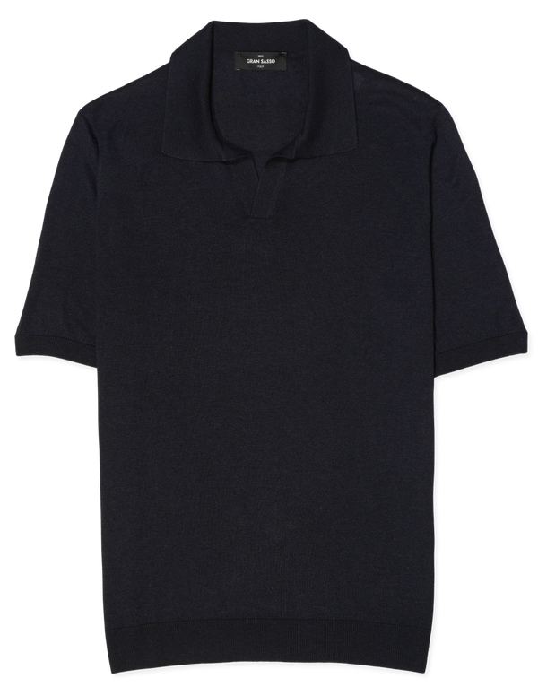 Gran Sasso Polo Shirt Pure Silk Navy