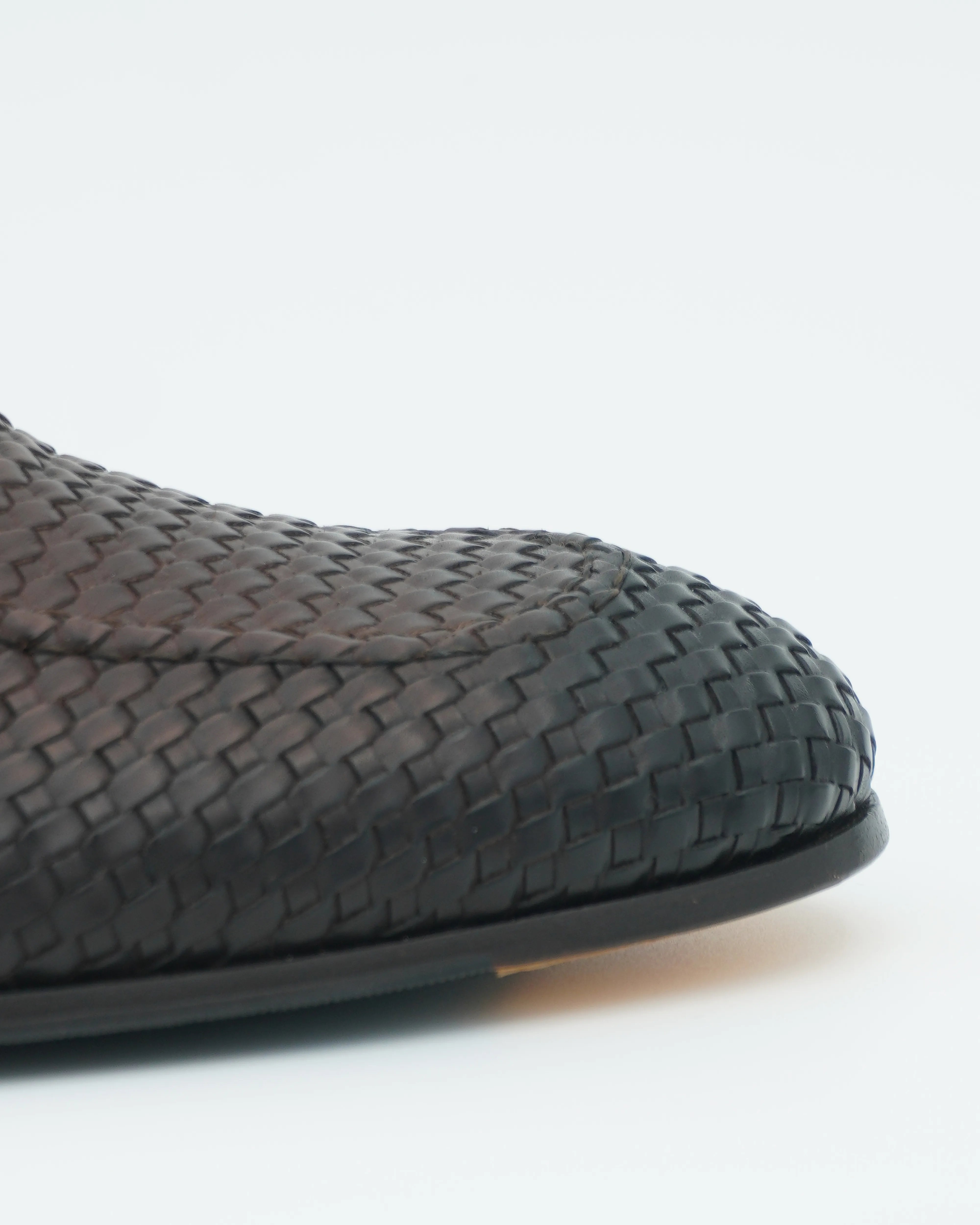 Doucals Woven Leather Penny Loafer Dark Brown