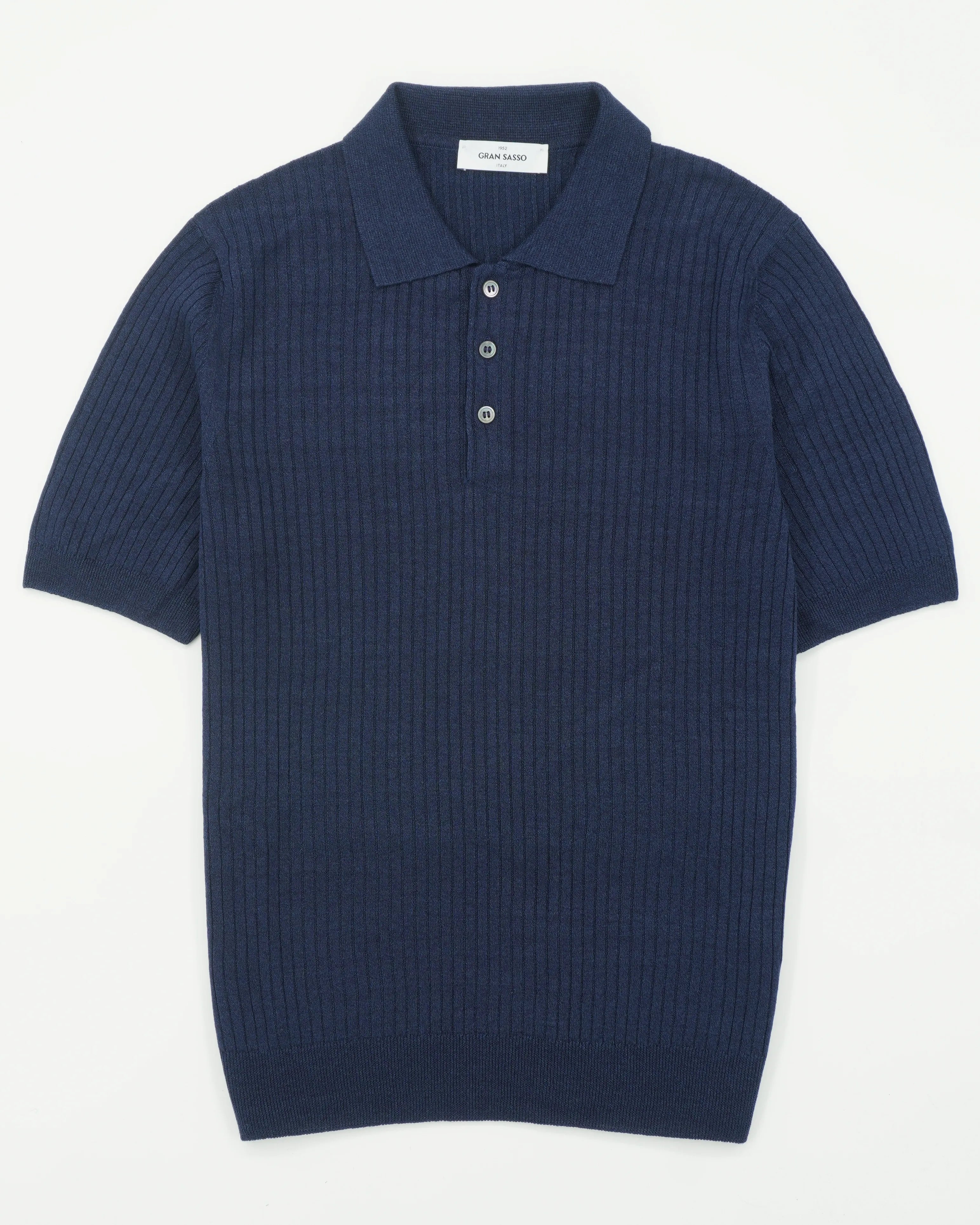 Gran Sasso Polo Shirt Linen Cotton Ribbed Navy