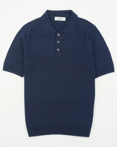 Gran Sasso Polo Shirt Linen Cotton Ribbed Navy