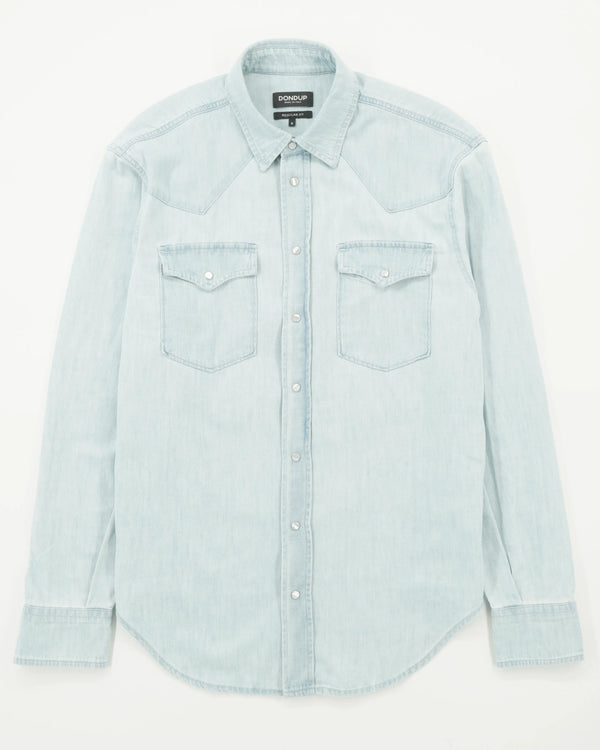 Dondup Western Shirt Pure Cotton Denim Light Blue
