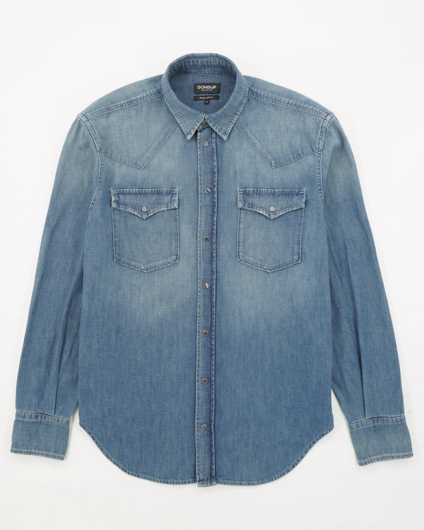 Dondup Western Shirt Pure Cotton Denim Medium Blue