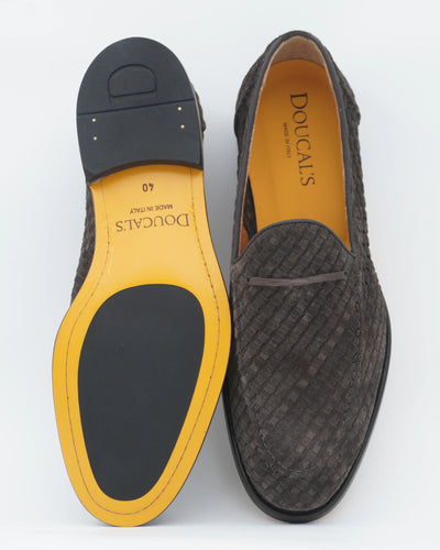 Doucals Detachable Tassel Loafer Woven Suede Dark Brown