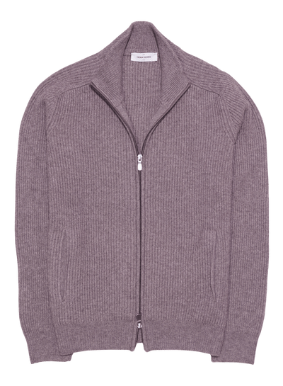 Gran Sasso Wool Cashmere Rib Full Zip Taupe