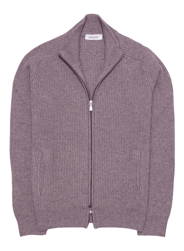 Gran Sasso Wool Cashmere Rib Full Zip Taupe