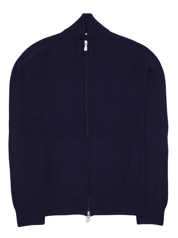 Gran Sasso Wool Cashmere Rib Full Zip Navy