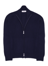 Gran Sasso Wool Cashmere Rib Full Zip Navy