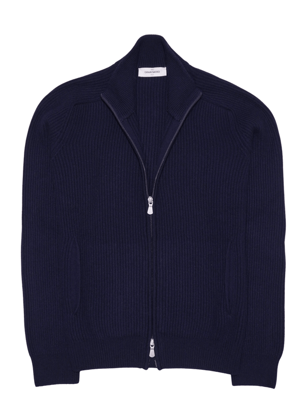 Gran Sasso Wool Cashmere Rib Full Zip Navy