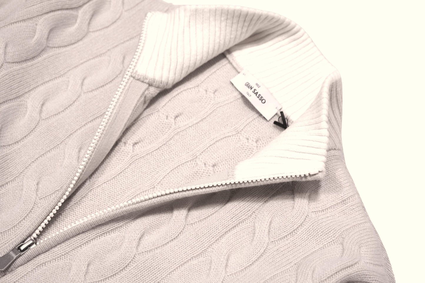 Gran Sasso Cable Knit Zip Natural