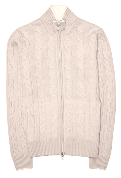 Gran Sasso Cable Knit Zip Natural