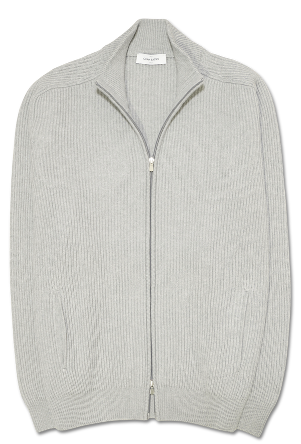 Gran Sasso Wool Cashmere Rib Full Zip Light Grey