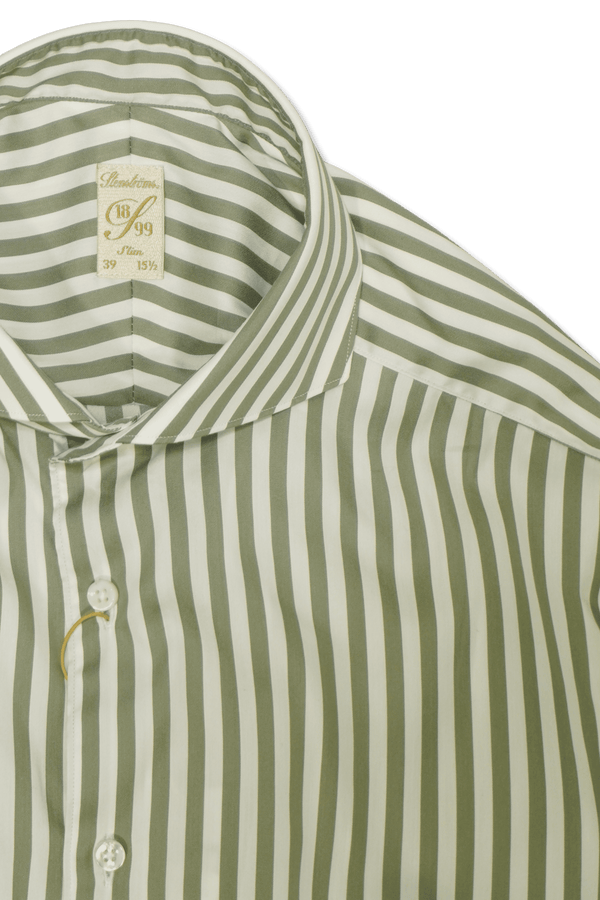 Stenströms Shirt Cotton Silk Stripe Light Green