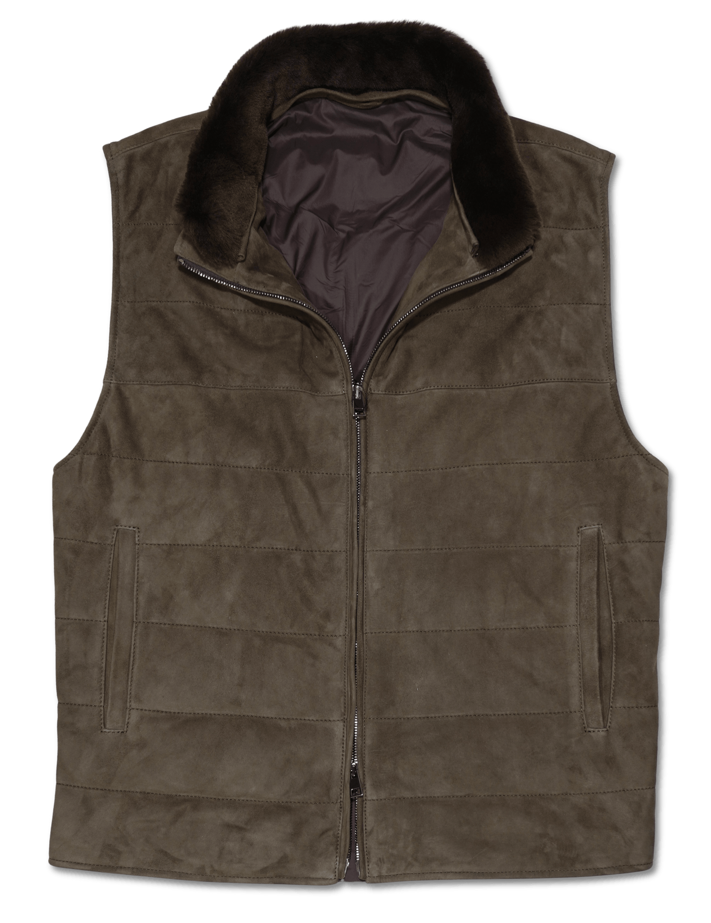 Zonda Suede Vest Shearling Collar Brown