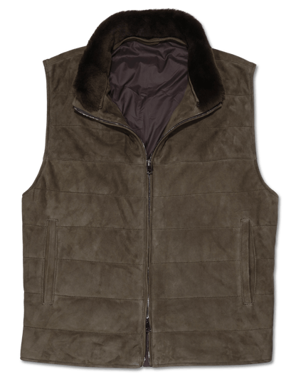 Zonda Suede Vest Shearling Collar Brown