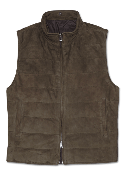 Zonda Suede Vest Shearling Collar Brown