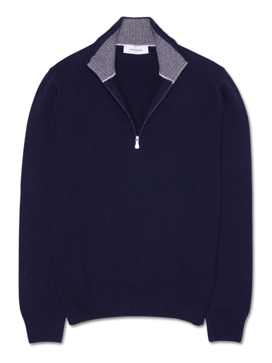 Gran Sasso Half Zip Wool Cashmere Navy