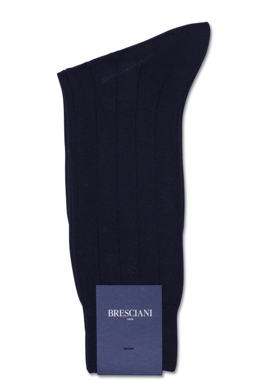 Bresciani Ribbed Pure Cotton Socks Navy