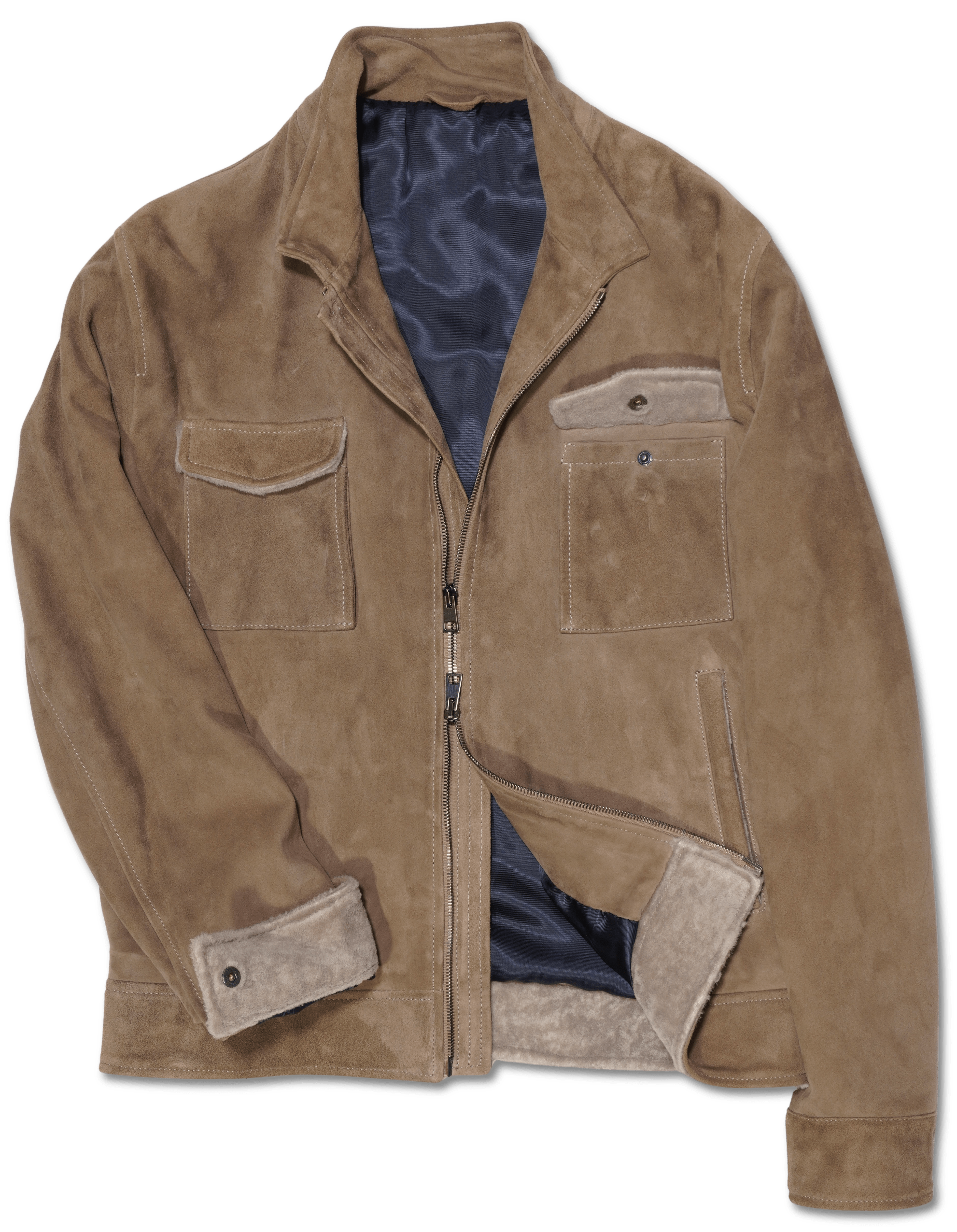 Zonda Shearling Trim Suede Jacket Taupe