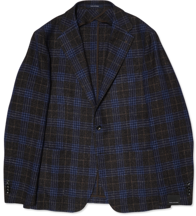 Tagliatore Wool Silk Jacket Check Blue Brown