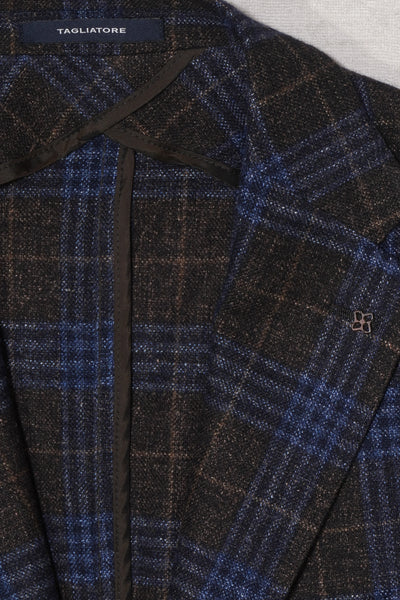 Tagliatore Wool Silk Jacket Check Blue Brown