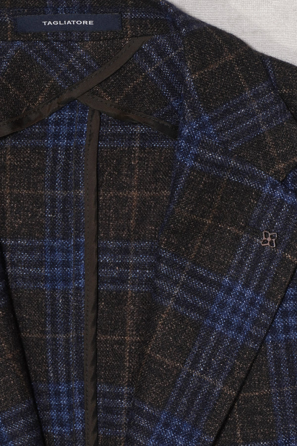 Tagliatore Wool Silk Jacket Check Blue Brown