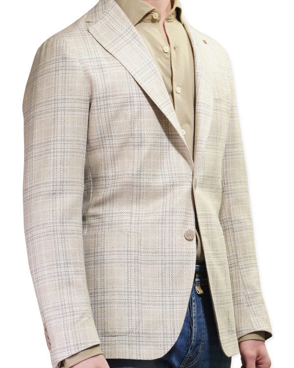 Tagliatore Silk Jacket Checked Light Brown
