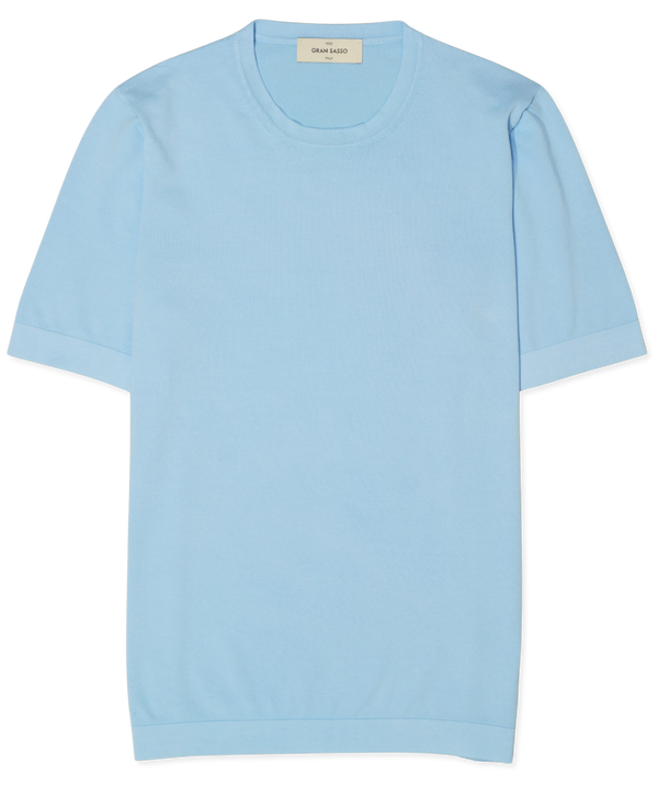 Gran Sasso Knitted Pure Cotton T-Shirt Light Blue