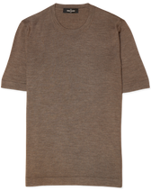 Gran Sasso Knitted Cashmere Silk T-Shirt Light Brown