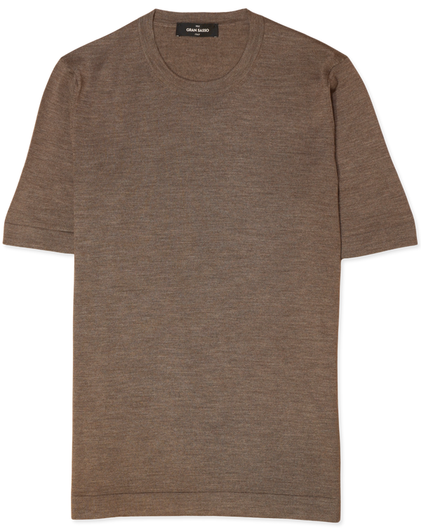 Gran Sasso Knitted Cashmere Silk T-Shirt Light Brown