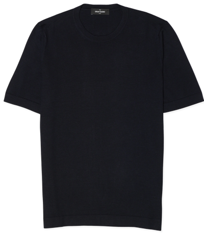 Gran Sasso Knitted Cashmere Silk T-Shirt Navy