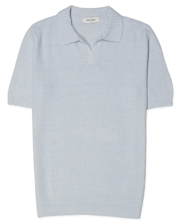 Gran Sasso Polo Shirt Linen Cotton Light Blue