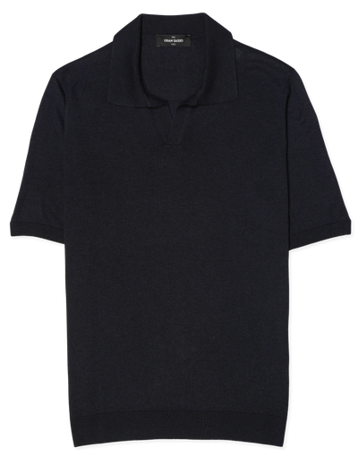 Gran Sasso Polo Shirt Pure Silk Navy