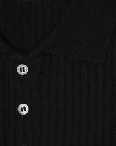 Gran Sasso Polo Shirt Linen Cotton Ribbed Black