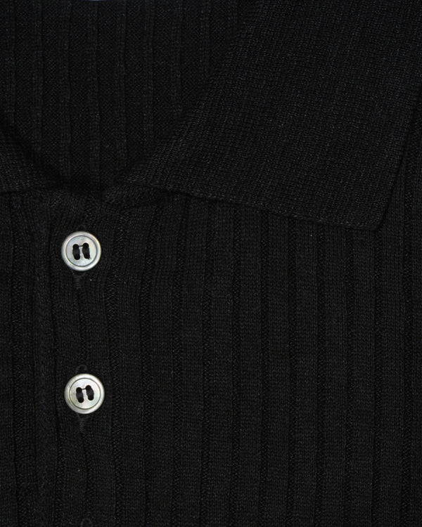 Gran Sasso Polo Shirt Linen Cotton Ribbed Black