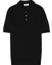 Gran Sasso Polo Shirt Linen Cotton Ribbed Black