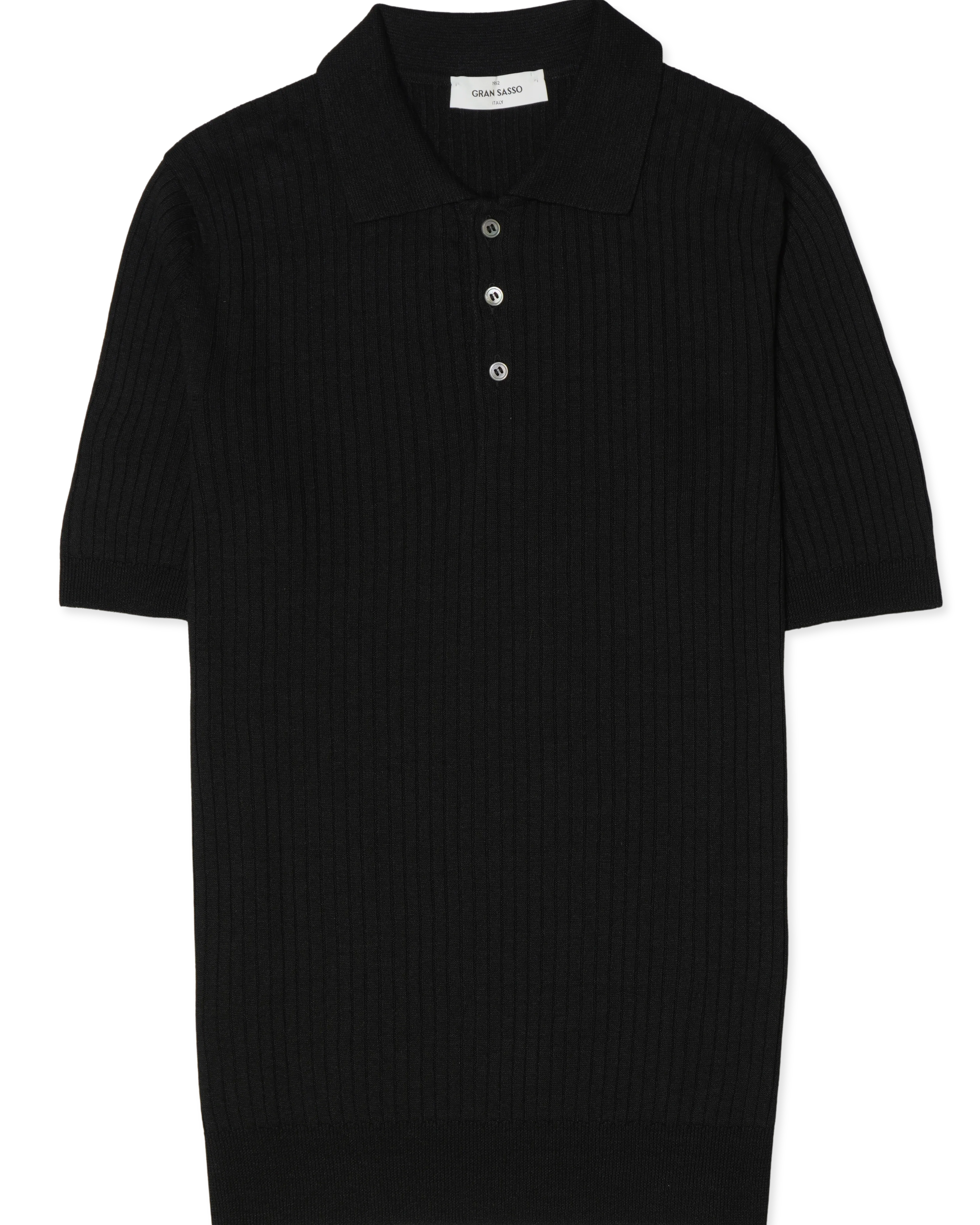 Gran Sasso Polo Shirt Linen Cotton Ribbed Black