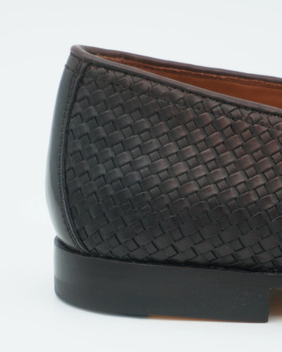 Doucals Woven Leather Penny Loafer Dark Brown