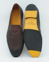 Doucals Woven Leather Penny Loafer Dark Brown